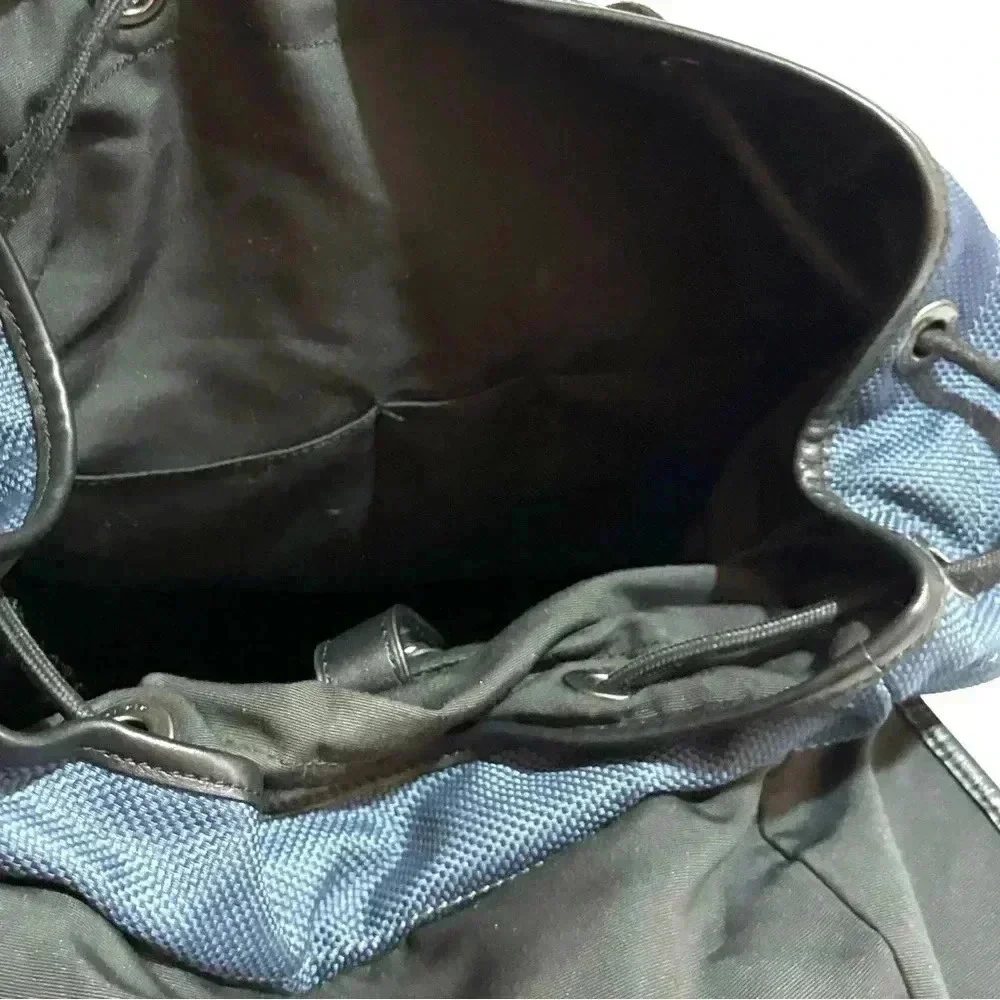 Coach unisex navy blue black leather nylon backpack